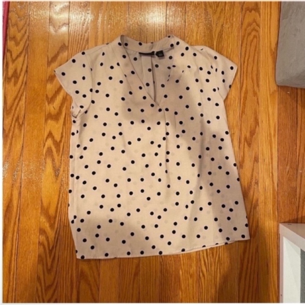 Halogen Beige Polka Dot V-Neck Blouse - Picture 2 of 3